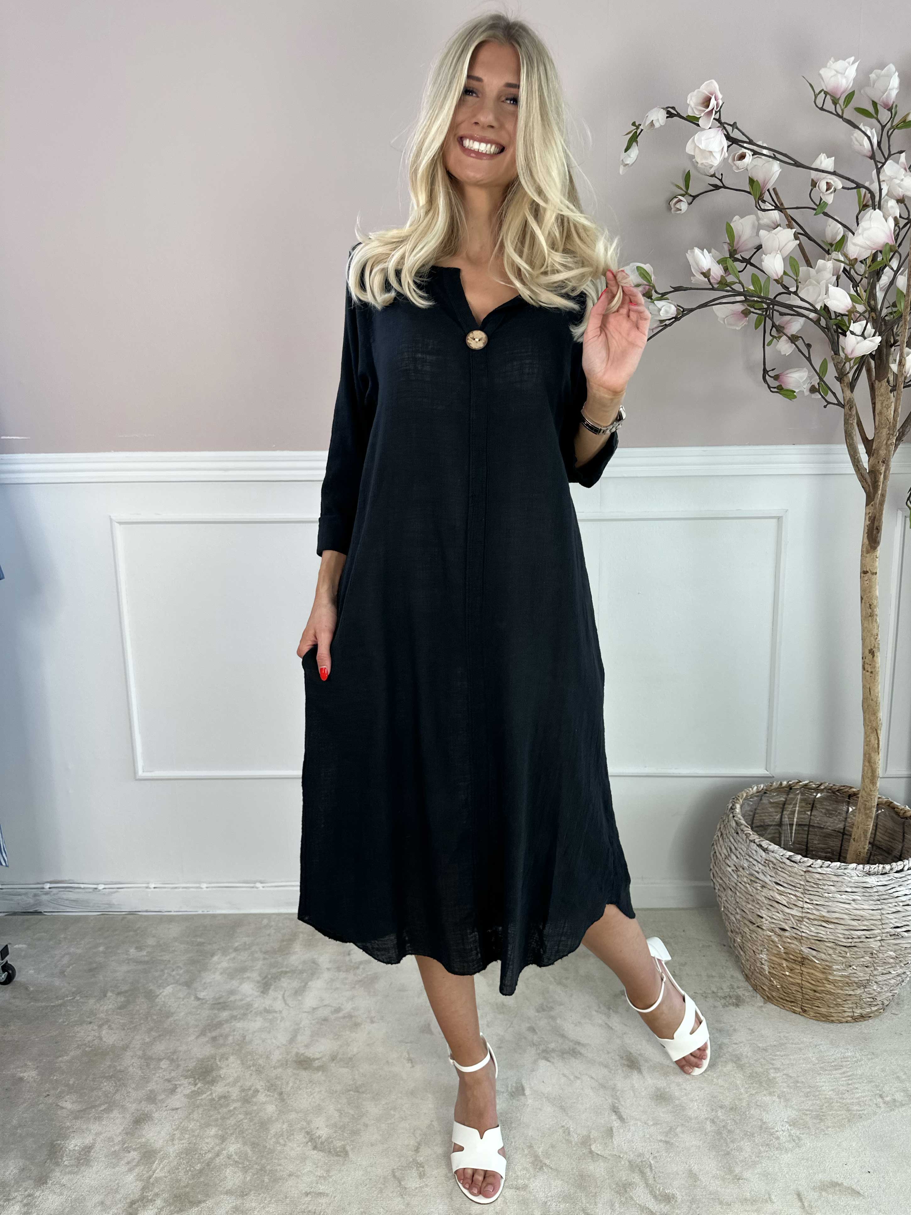 Arizona - Lång bomullsklänning i linneliknande tyg